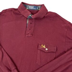 Vintage Polo by Ralph Lauren‎ XL Long Sleeve Polo Shirt Burgundy Mallard